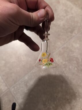 Hand-Painted Glass Bell with Floral Design
